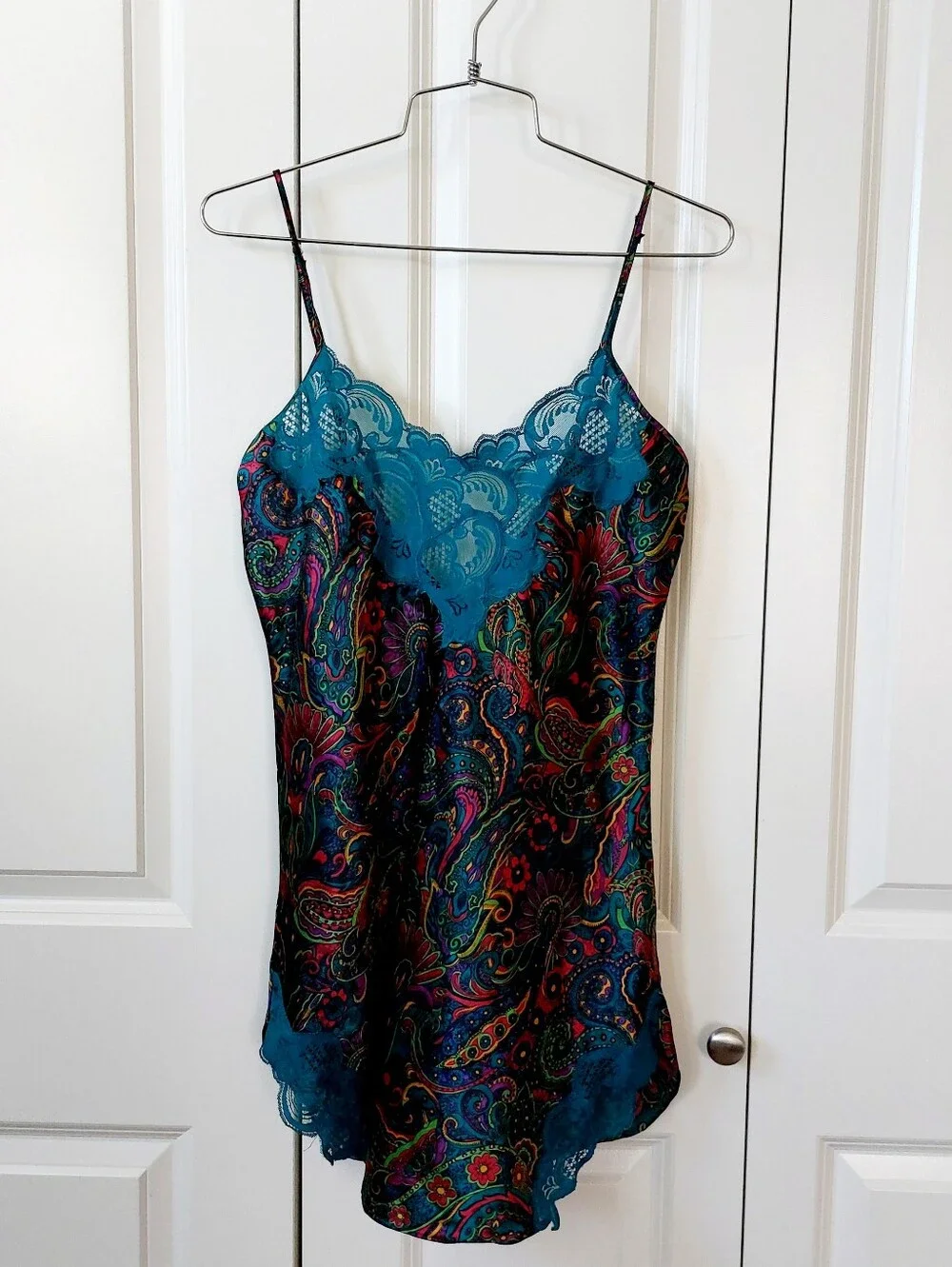 80s‎ Turquoise Paisley Chemise Nightgown Small Victoria Secret Boudoir Negligee